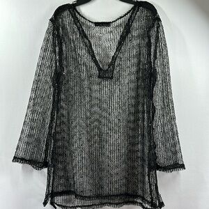 La Blanca by Rod Beattie Crochet Long Sleeve Swim Coverup, S/M